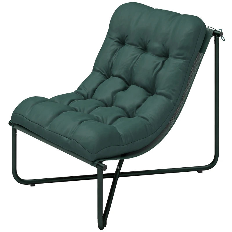 Outsunny Poltrona da giardino con cuscino e seduta traspirante, 76x92x76 cm, Verde scuro