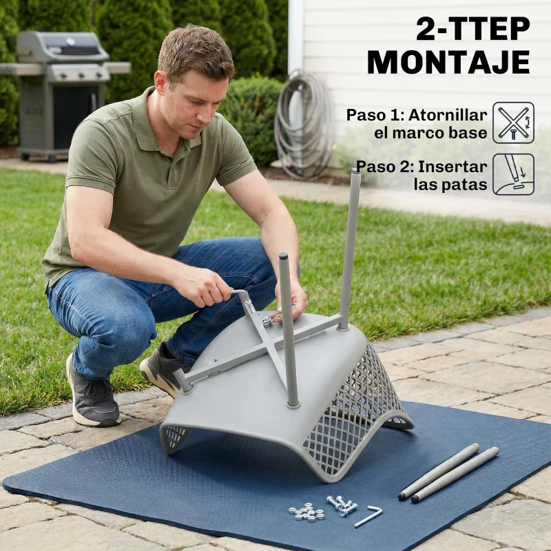 Outsunny Set 4 sedie da giardino in PP anti-UV con schienale a diamante, Grigio