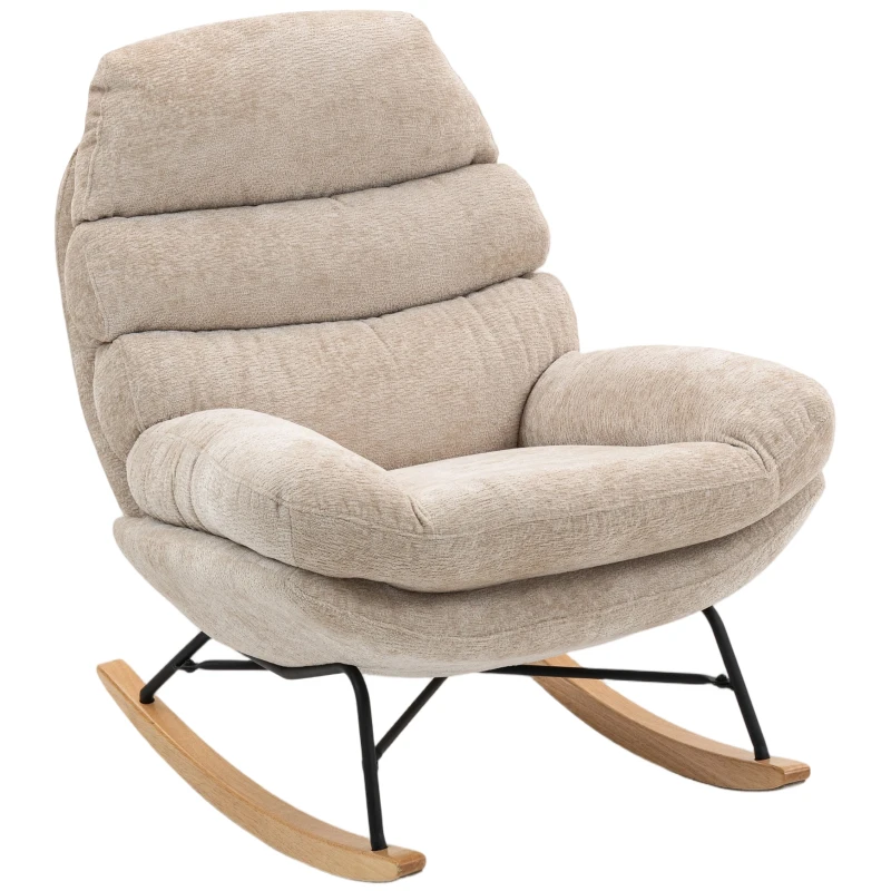 HOMCOM Sillón mecedor acolchado con patas de acero y patines de madera, blanco crema