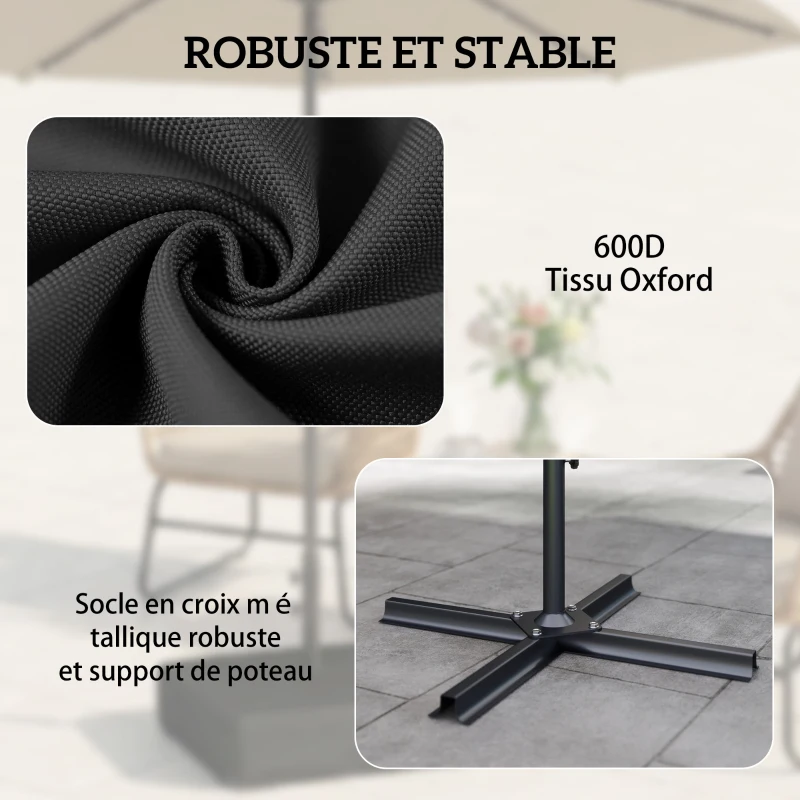 Outsunny Pied de parasol avec Housse, socle parasol extérieur à remplir 80 kg sable ou 90kg sable humide 78 x 78 x 40 cm noir