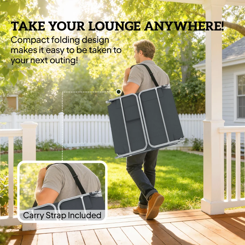 Outsunny 5-Position Adjustable Sun Loungers Set of 2 with Reading Hole and Side Pocket, Dark Grey