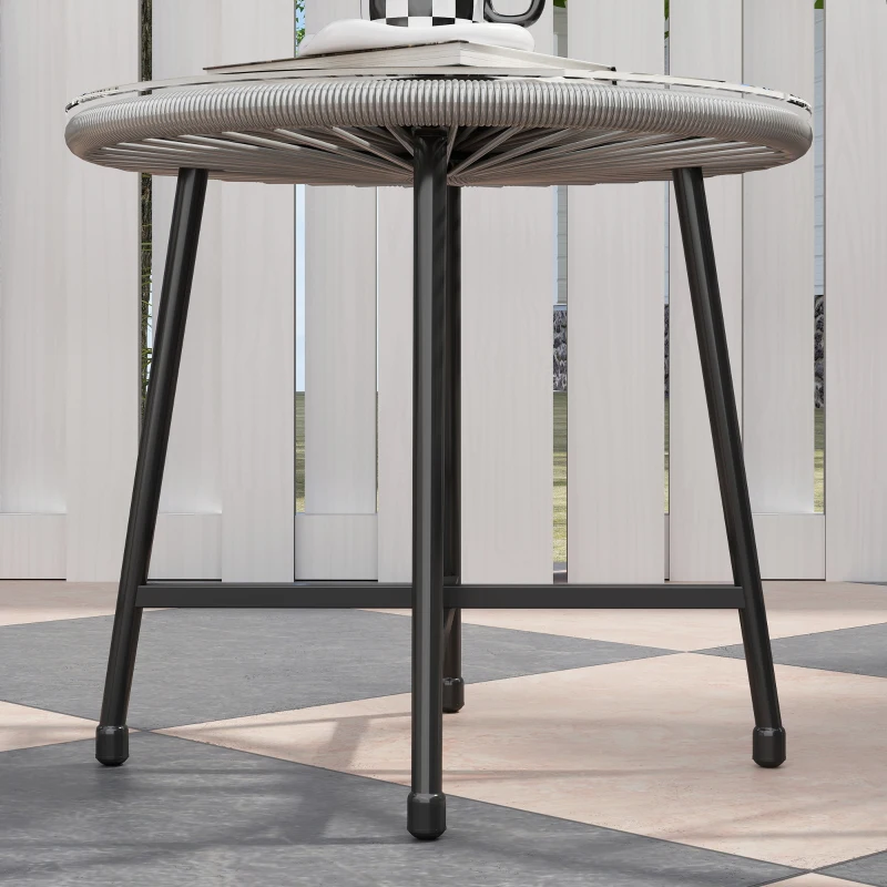 Outsunny Set de muebles de jardín de 3 piezas, 2 sillas de rattan sintético, 1 mesa con tablero de vidrio, armazón de acero, mobiliario exterior, Gris