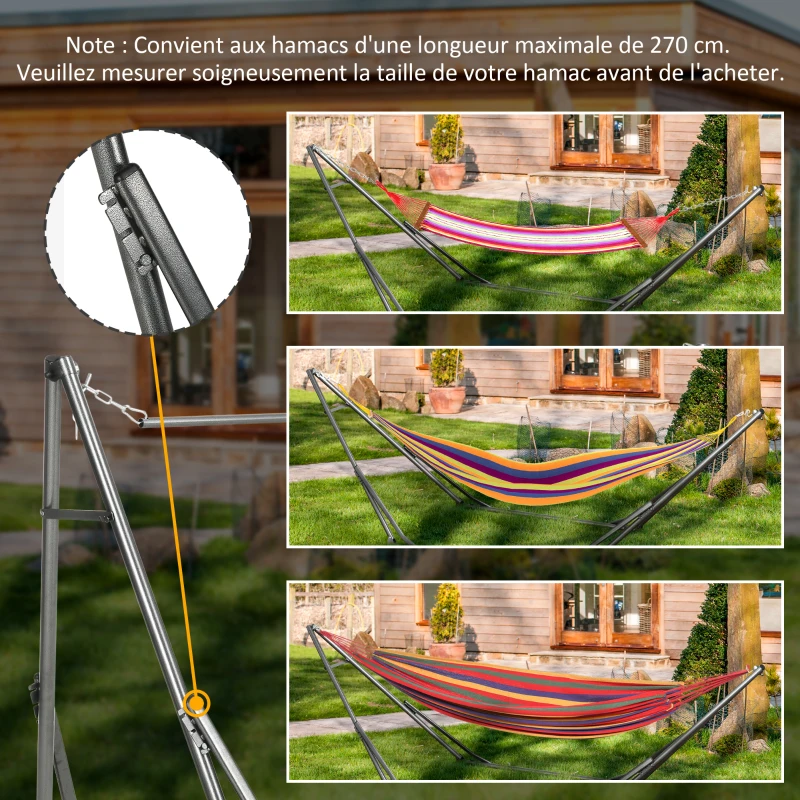 Outsunny Support de Hamac Pliable, Cadre de Hamac Portable 2-en-1 Réglable avec Sac de Transport et Structure en Acier, Noir