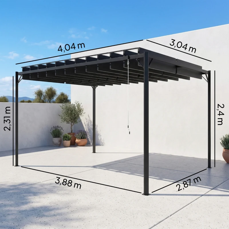 Outsunny Pérgola de Jardim 3x4 m com Proteção UPF50+ Gazebo com Telhado Ajustável Estrutura de Metal para Exterior Cinzento Escuro