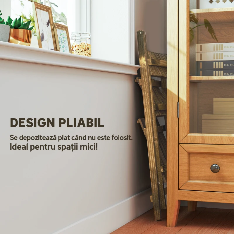 Outsunny Suport pentru Plante Pliabil, Jardinieră cu 3 Niveluri, Raft de Exterior pentru Plante, 80x37x93 cm, Lemn Natural