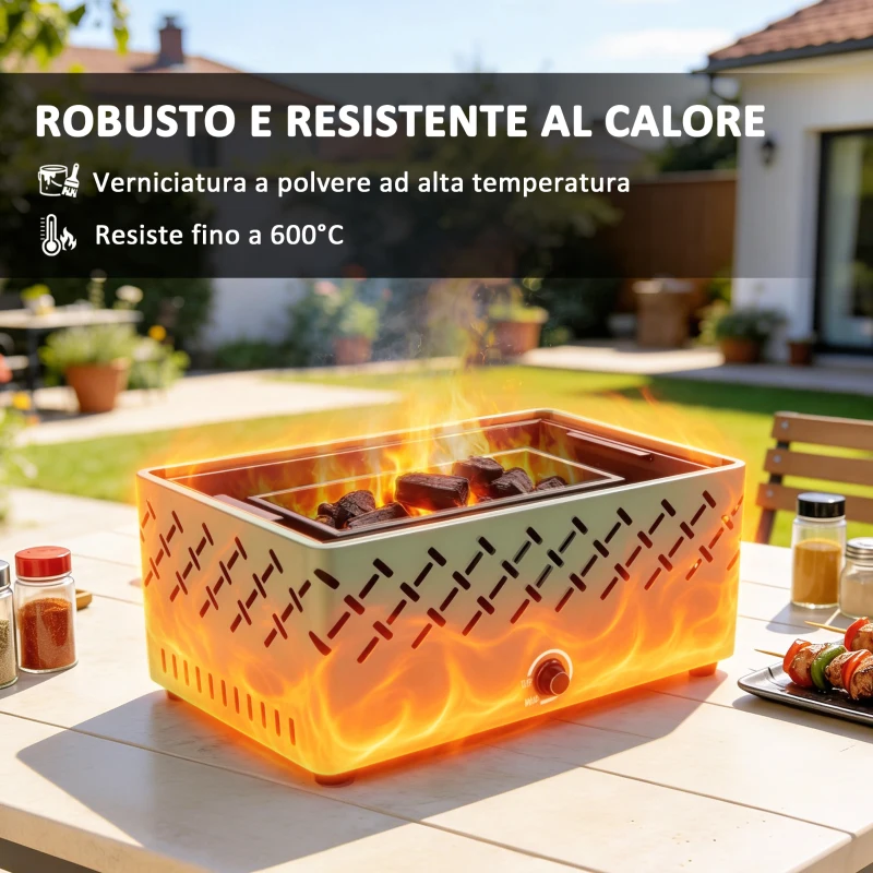 Outsunny Barbecue Portatile a Carbone con Ventilatore Integrato per Esterni, Verde Chiaro