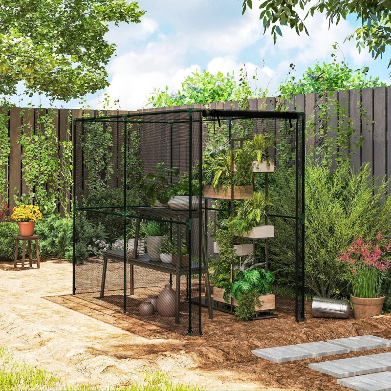Outsunny jaula para frutas, red de protección para plantas con puerta con cremallera, protección contra aves, insectos y pequeños animales, Negro