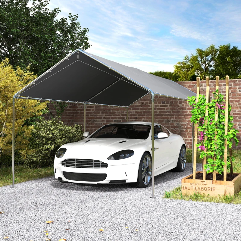 Outsunny Tenda Garagem para Carro 3x6 m Abrigo Portátil Impermeável com Cobertura de Tecido PE e Estrutura de Aço Galvanizado Cinzento