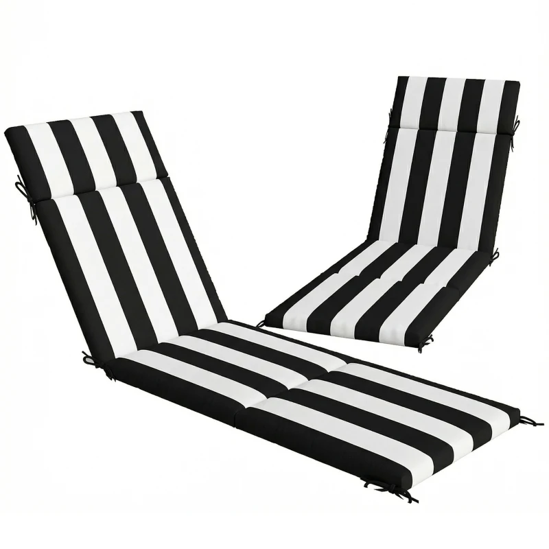 Outsunny Set 2 Cuscini per Sedie da Esterno con 6 Lacci di Fissaggio, in Cotone, 183x54x6.5 cm, Nero e Bianco