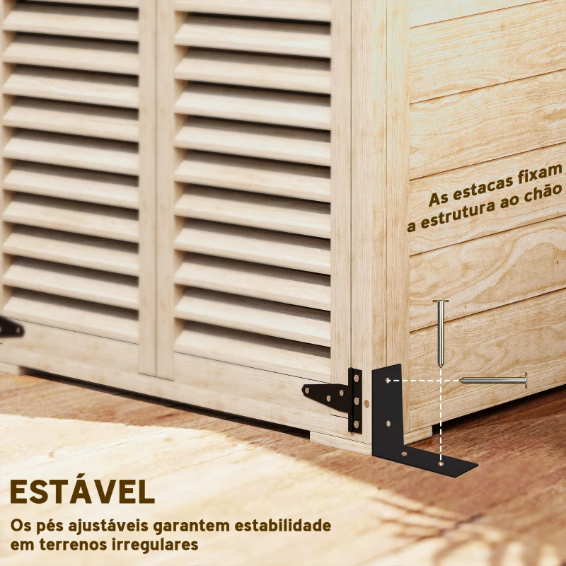 Outsunny Armário de Jardim de Madeira 75x50x118 cm Armário para Ferramentas com 2 Portas de Persiana 2 Estantes Madeira