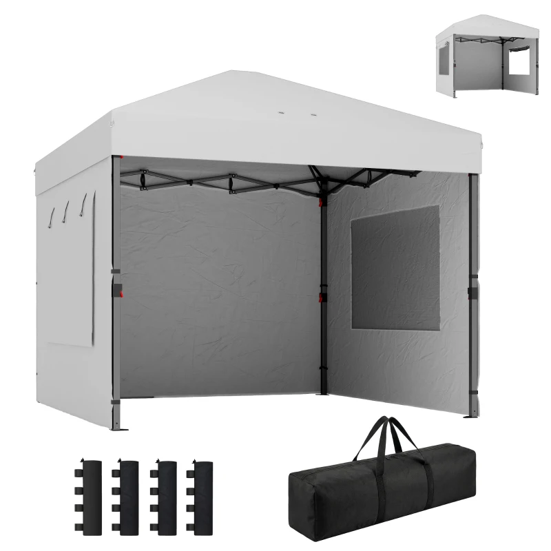 Outsunny Tenda Pieghevole Pop-up 3x3 m con 3 Pareti, 2 Finestre, Borsa per il Trasporto e Sacchi di Sabbia, Altezza Regolabile, UPF50+, Bianco