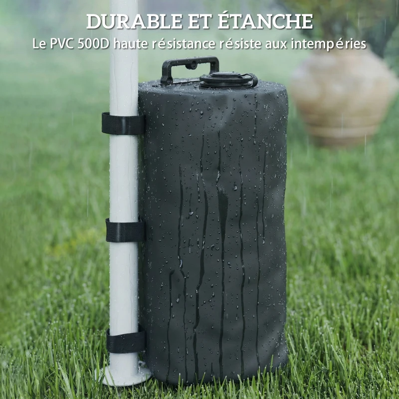Outsunny Lot de 4 Sacs de Lestage pour Tonnelle, Sacs de Poids pour Tonnelle Remplis d'Eau ou Sable, Poignées de Transport, Noir