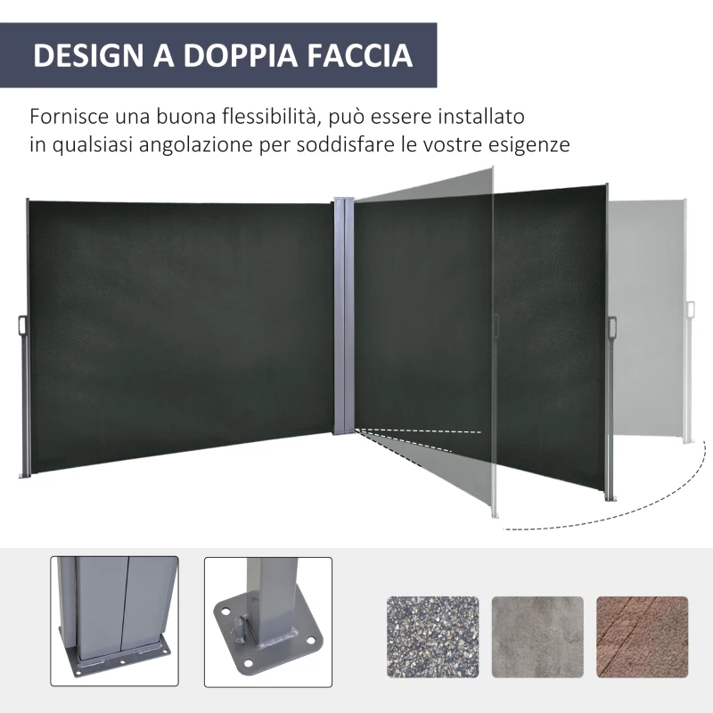 Outsunny Divisore da Giardino Regolabile Anti UV con Maniglia, in Metallo e Poliestere 180 g/m², 600x180 cm, Grigio