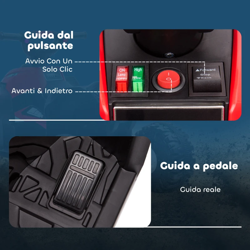 HOMCOM Quad Elettrico per Bambini 12V, 2 Velocità, Ruote Larghe con Clacson e Fari LED, Età 3-5 Anni, Rosso