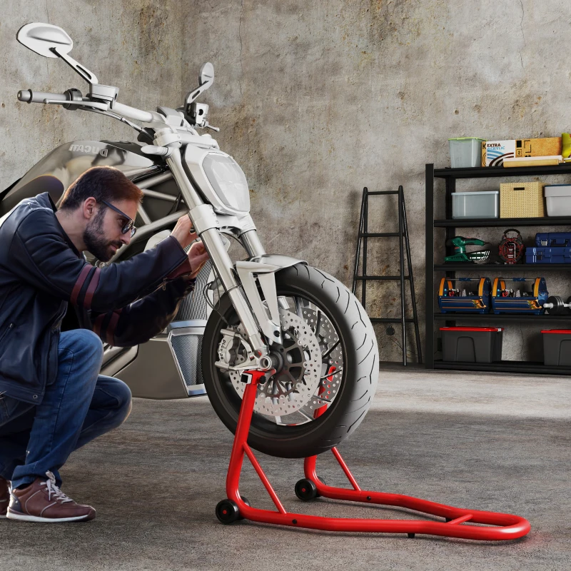 HomCom Cavalletto Supporto per Moto Posteriore Con Doppio Tipo di Accessori in Acciaio, Rosso