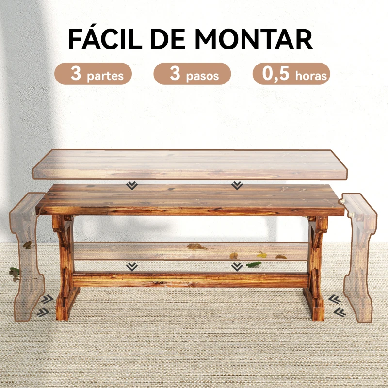 Outsunny Banco de Jardín de Madera Banco Rústico Exterior de 2 Plazas con Base en Forma de X Carga 240kg 114x40x46cm Carbonizado