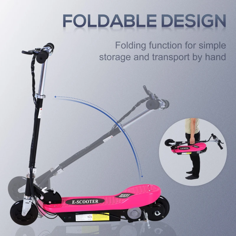 HomCom Monopattino Scooter Elettrico per Bambini 120W Pieghevole Struttura in Metallo, Rosa