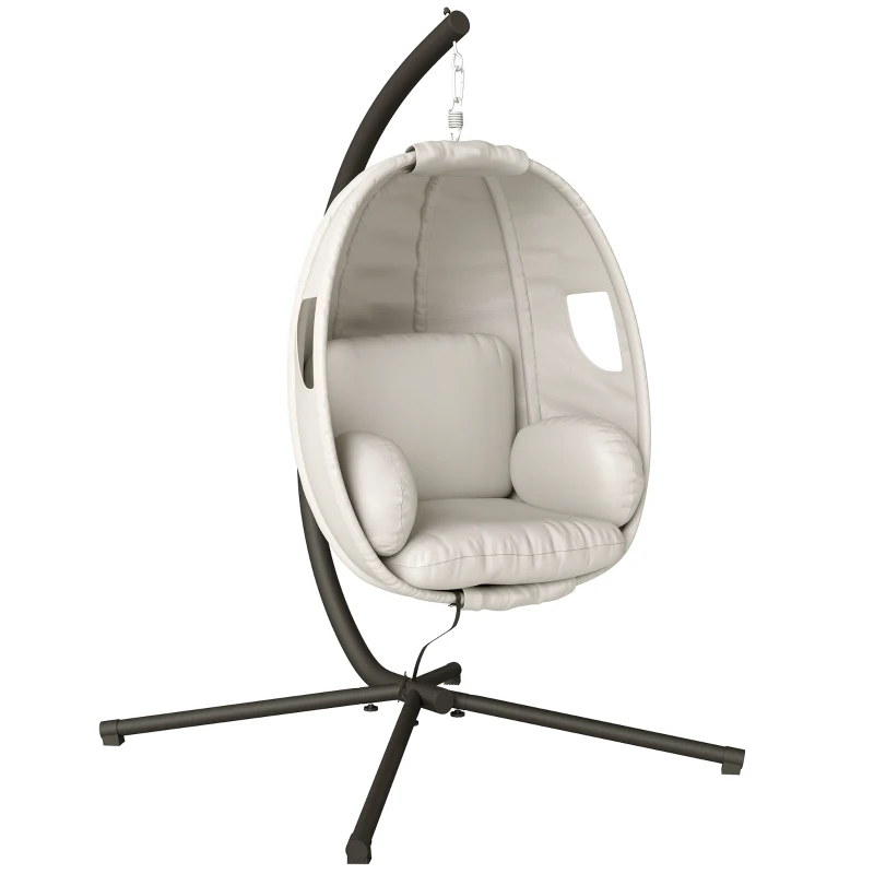 Outsunny Poltrona Sospesa con Struttura, Cuscino Seduta Spesso e Cintura di Sicurezza, Altezza Regolabile, Grigio Chiaro