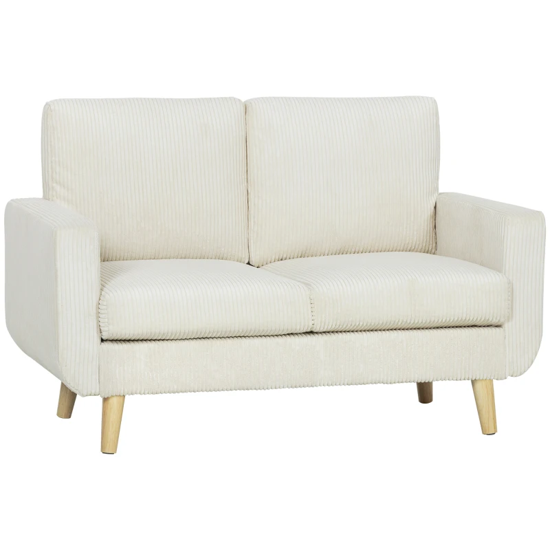 HOMCOM 2-Sitzer-Sofa aus Kordvelours, modernes Wohnzimmersofa 134 cm, gepolsterte Sitzfläche, Taschenfederkernkissen, Creme