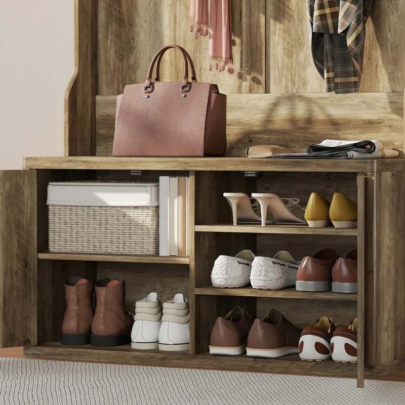 HOMCOM Porte-manteau range-chaussures 4 en 1 Porte-manteau moderne avec étagère ouverte pour couloir entrée chambre 100x38x172 cm Chêne