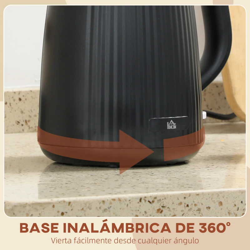 HOMCOM Hervidor Eléctrico 1,7L 2200W con Filtro Antical Desmontable Apagado Automático Base Giratoria 360° Negro