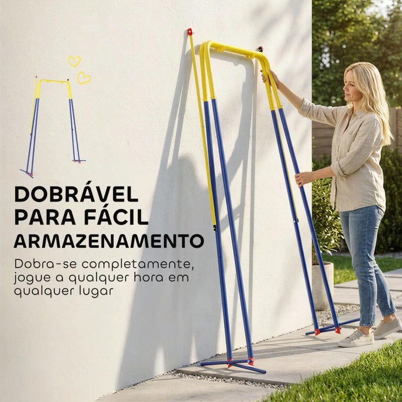 AIYAPLAY Estrutura de Baloiço Infantil Dobrável Estrutura Metálica para 1 Baloiço com 2 Ganchos 4 Estacas 128x155x157 cm Azul