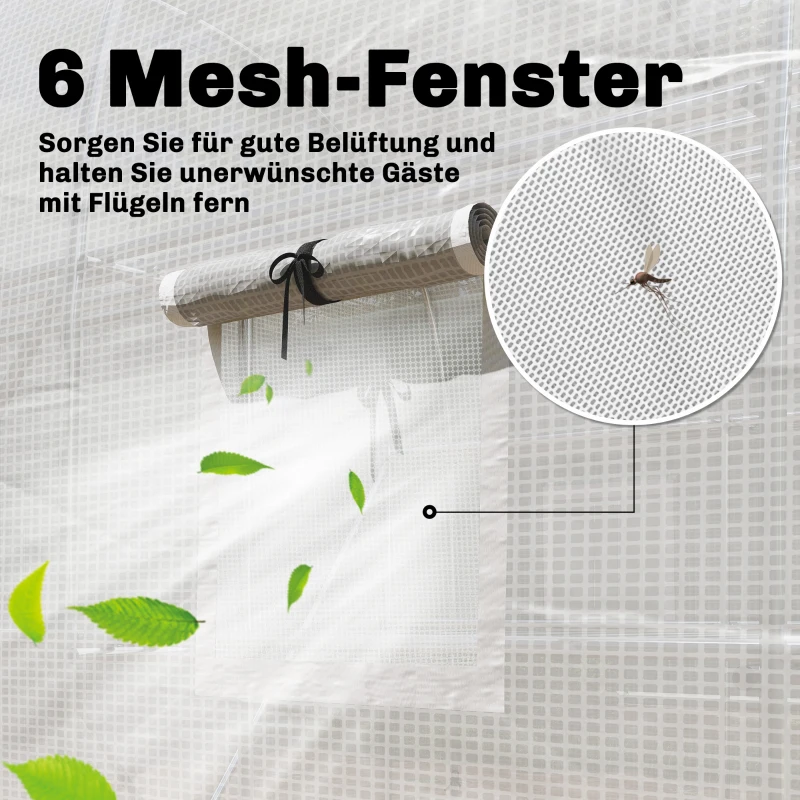 Outsunny Seră aprox. 2,7 x 2 x 2 m cu rafturi, ușă rulabilă cu fermoar, 6 ferestre cu plasă, tije de susținere