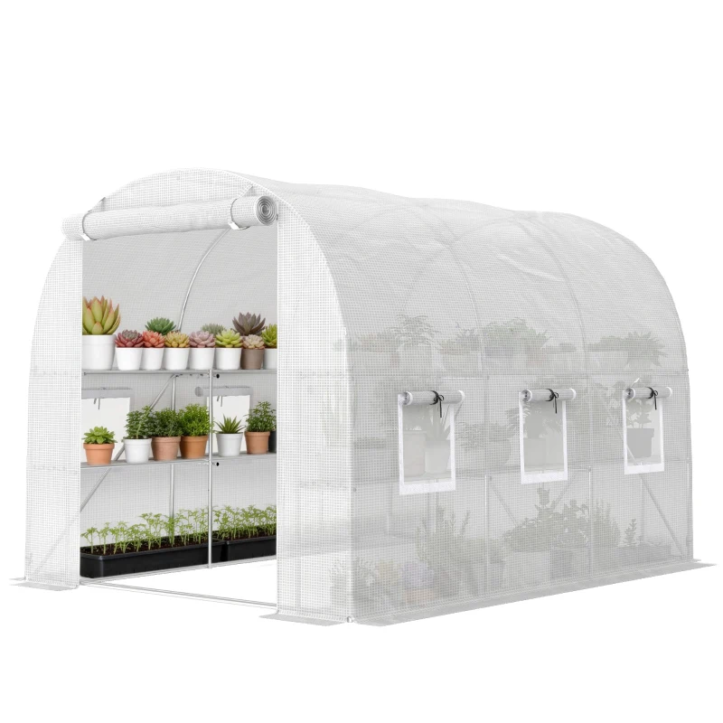 Outsunny Seră aprox. 2,7 x 2 x 2 m cu rafturi, ușă rulabilă cu fermoar, 6 ferestre cu plasă, tije de susținere