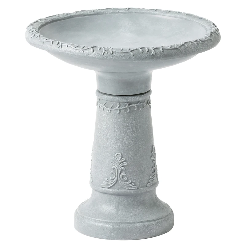 Outsunny Bain pour oiseaux en résine pour extérieur, bain rond 51 cm aspect pierre, distributeur de nourriture pour oiseaux sur pied, Gris