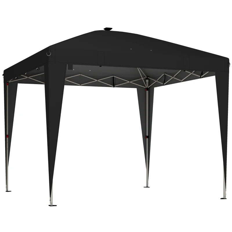 Outsunny Gazebo 3x3 m Pliable à Hauteur Réglable avec Lampe Centrale et Télécommande, en Métal et Polyester, Noir