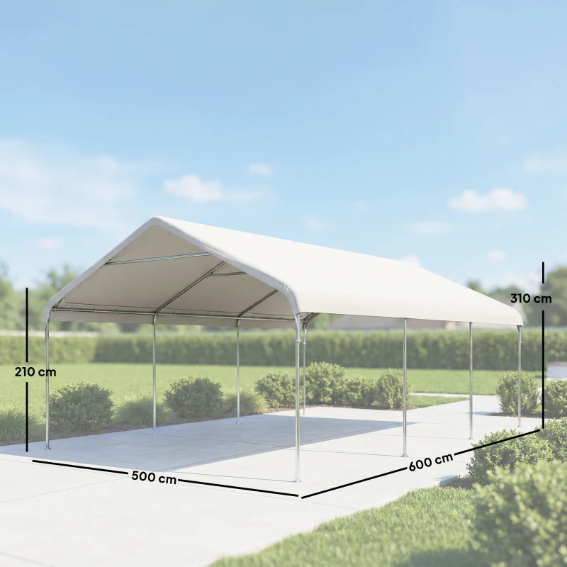 Outsunny Carport 5x6 m, garage portable, structure en acier galvanisé pour voitures/camions, Crème