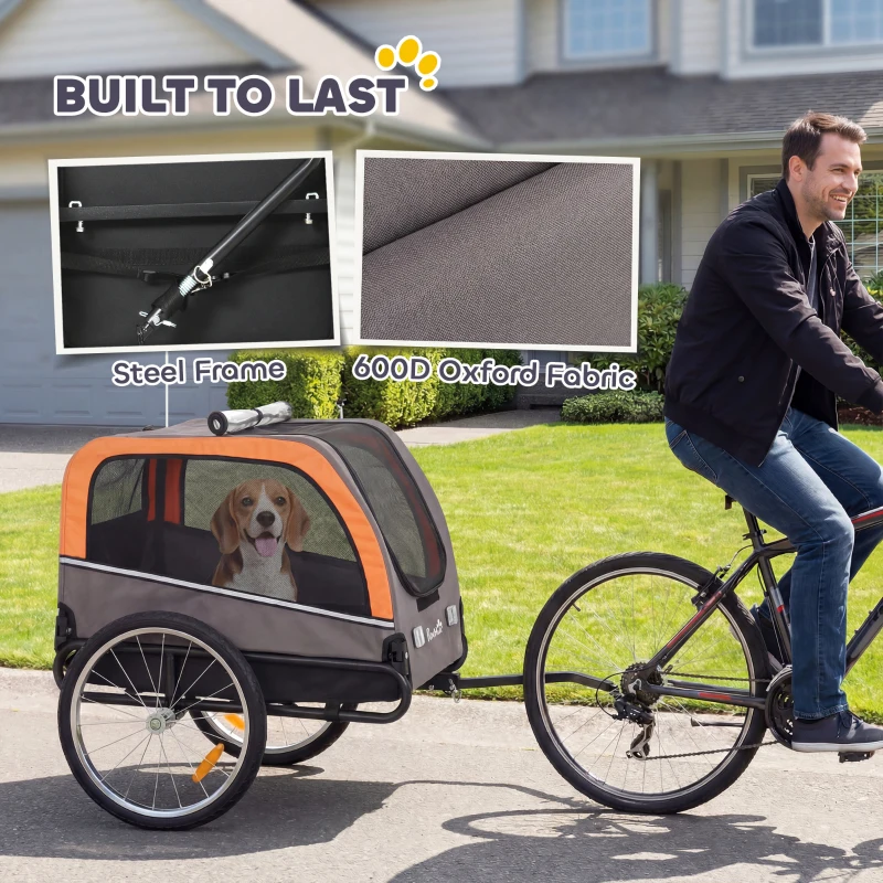 PawHut Przyczepka rowerowa dla psów składana z odblaskami dla małych i średnich psów do 20 kg Pomarańczowa