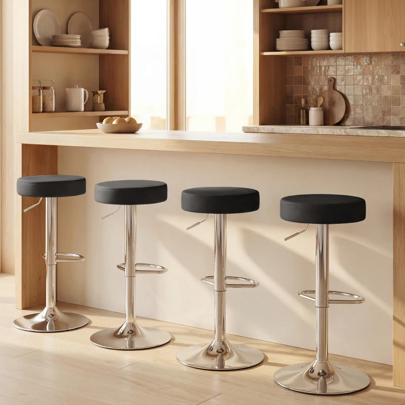 HOMCOM Set 2 Sgabelli da Bar Moderni e Regolabili, in Pelle PU, Spugna e Metallo, 38.5x38.5x62-84 cm, Nero