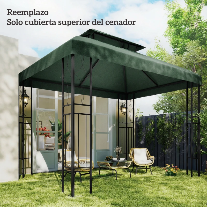 Outsunny Copertura di Ricambio 4x3 m con Tetto Doppio, Fori di Drenaggio e Protezione UV, Verde
