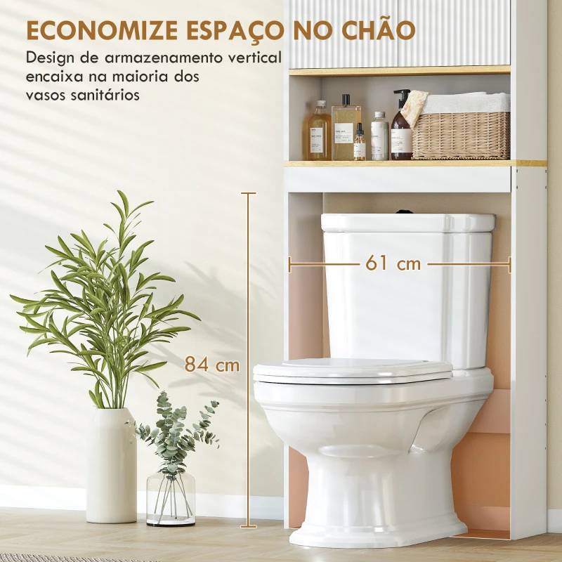 HOMCOM Móvel Sobre Sanita para Casa de Banho de 3 Níveis com Prateleira Aberta 2 Portas e Prateleira Ajustável 64x20x170,5 cm Branco