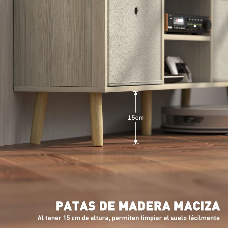 HOMCOM Mueble de TV para Televisores de hasta 50 Pulgadas con 2 Cajones de Tela y Estantes Abiertos Madera y Beige
