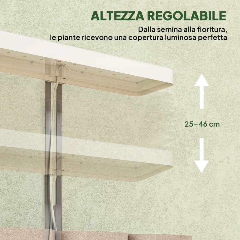 Outsunny Lámparas para Plantas de 42 LED con 3 Macetas, Temporizador e Iluminación Regulable, 45x18.8x47.8 cm, Blanco