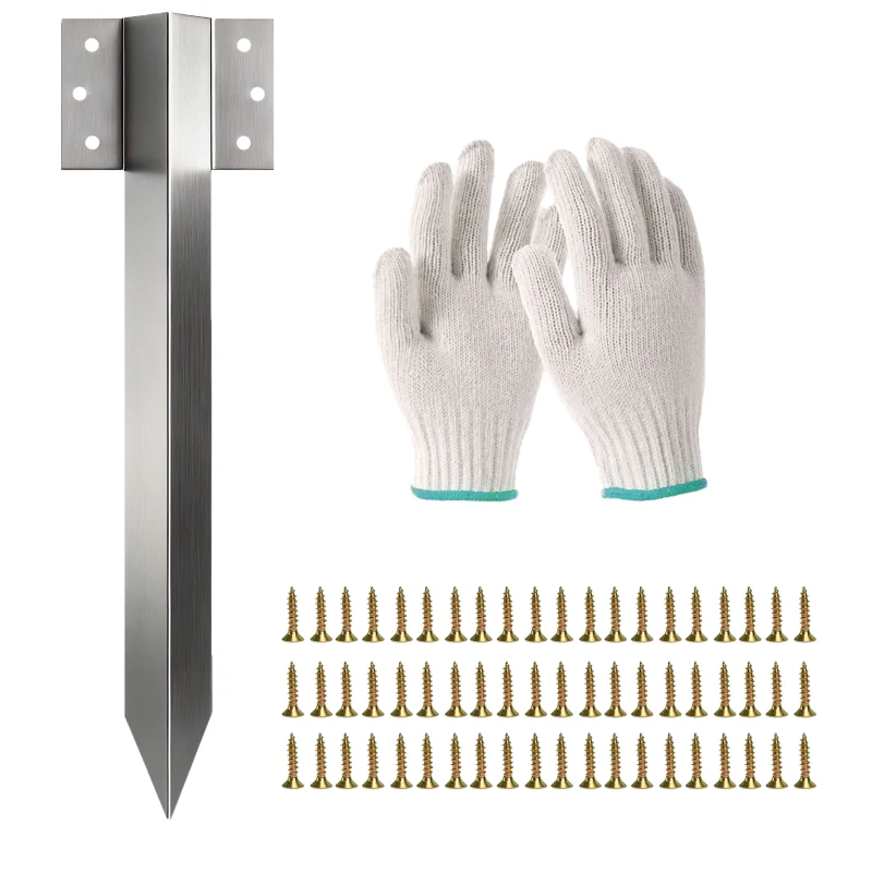 Outsunny set van 20 bielbeugels voor spoorbielzen, 41 cm zware verzinkte stalen palen met schroeven en handschoenen