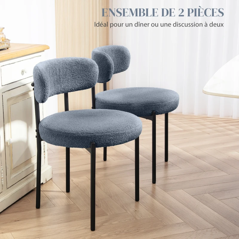 HOMCOM Lot de 2 chaises de salle à manger avec dossier en tissu pieds en acier 51 x 51 x 76 cm gris
