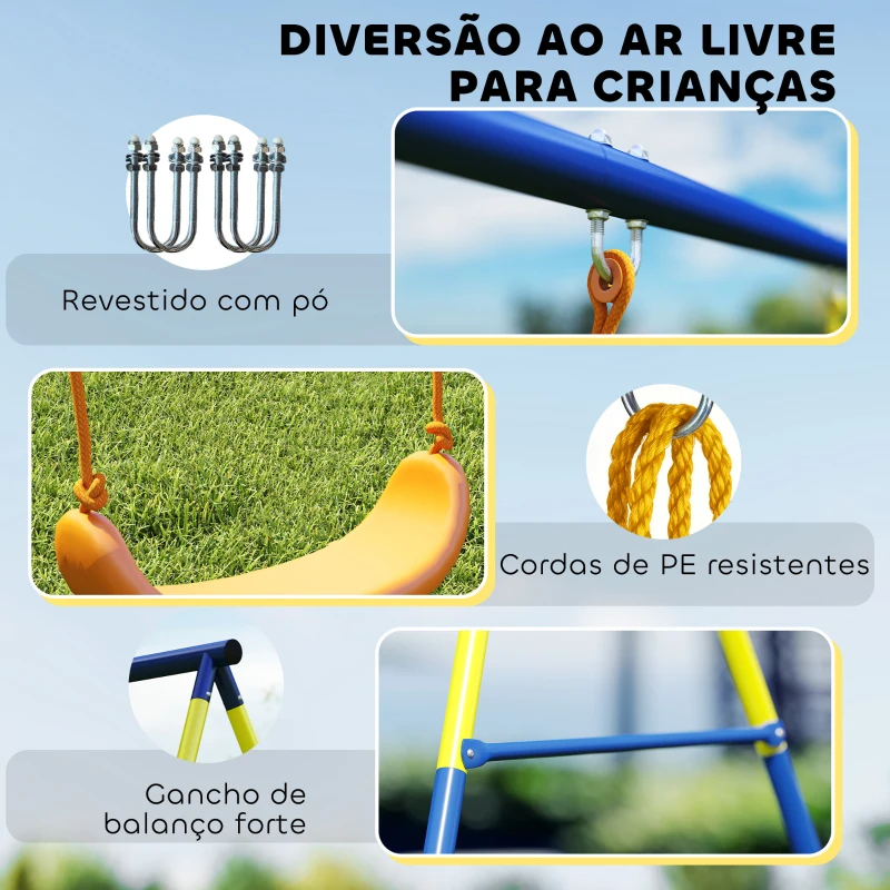 AIYAPLAY Baloiço Infantil 3 em 1 com Argolas de Ginástica para Crianças dos 3 aos 8 Anos 285x160x181 cm Multicolor