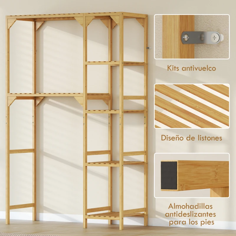 HOMCOM Estantería para Lavadora de Bambú Mueble para Lavadora o Inodoro con Estantes Reversibles y Ajustables Madera Natural