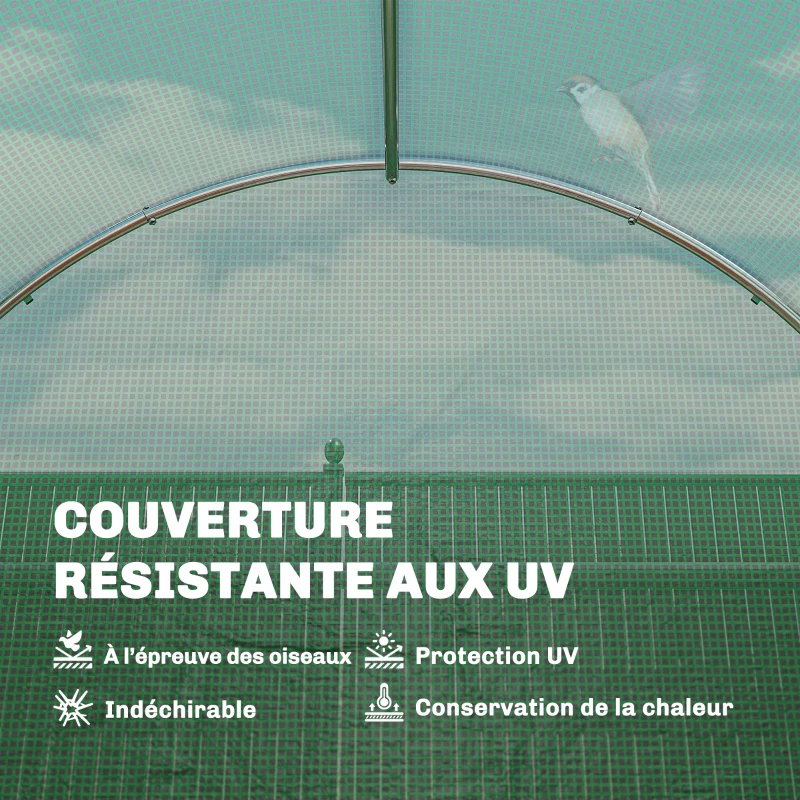 Outsunny Serre tunnel de jardin 6m², serre de jardin tunnel 200x300x200cm porte et 8 fenêtres, bâche PE 140 g/m² vert