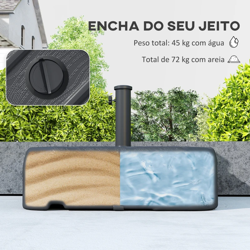 Outsunny Base para Chapéu de Solcom Rodas e Pega Telescópica para Mastros Ø38 mm Ø48 mm Recarregável com Areia 72 kg ou Água 45 L Preto