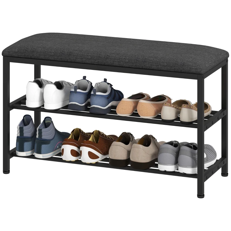 HOMCOM Banco zapatero con asiento, banco con almacenaje, estantería para zapatos con 2 compartimentos abiertos, banco 81 x 31 x 50 cm Negro