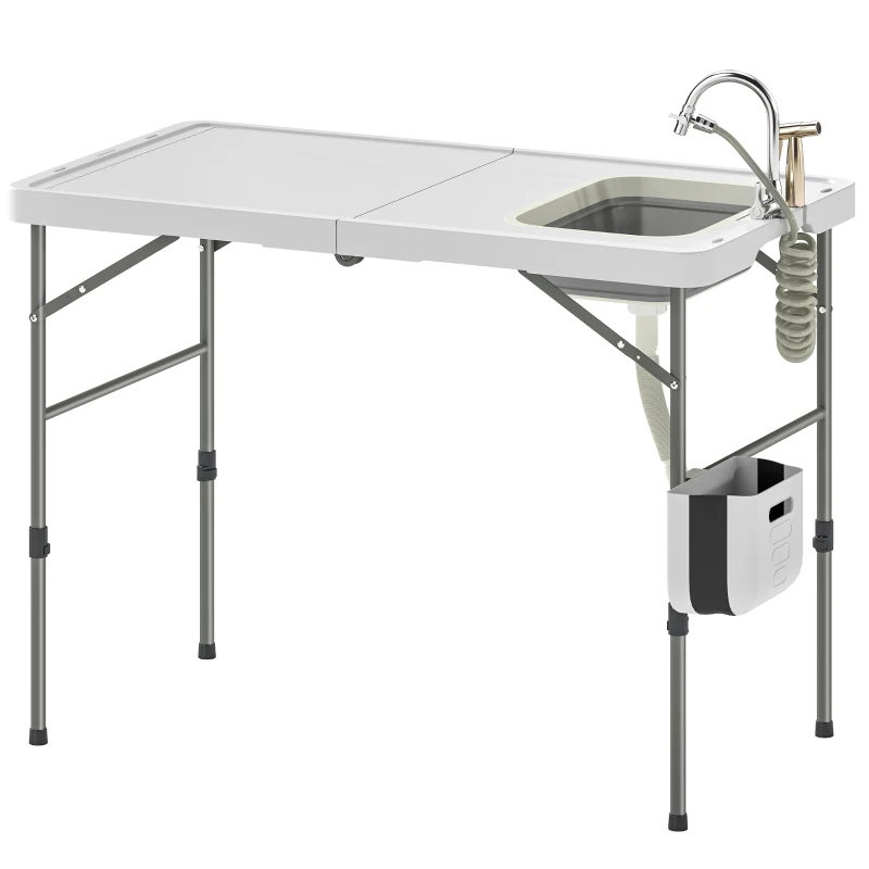 Outsunny Tavolo pieghevole per pulizia pesce con altezza regolabile e accessori