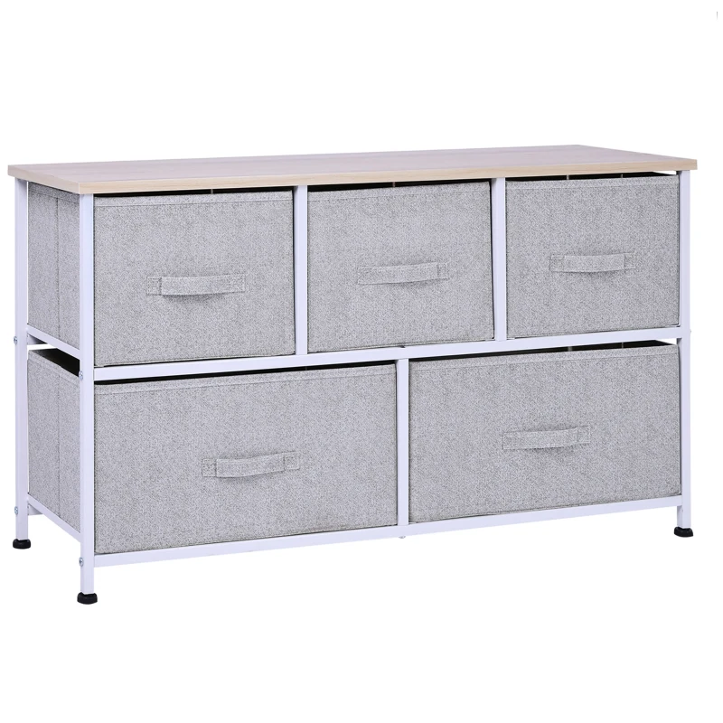 HOMCOM Cassettiera con 5 Cassetti per Camera, Struttura Metallica, 100x30x54 cm, Grigio