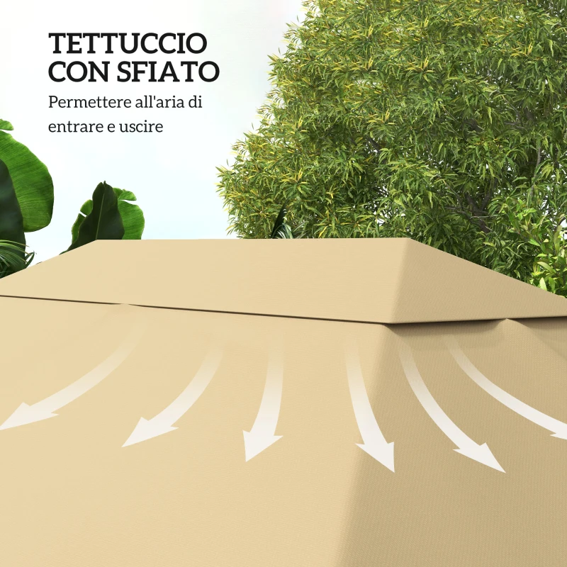 Outsunny Tetto di Ricambio per Gazebo 4x3 m Anti UV in Poliestere con Presa d'Aria, Khaki