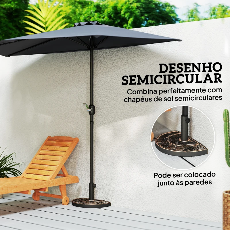 Outsunny Base para Chapéu de Sol de Resina em Forma Semicircular para Mastros de Ø3,8 cm e Ø4,8 cm Peso 9 kg 50x31x32 cm Bronze