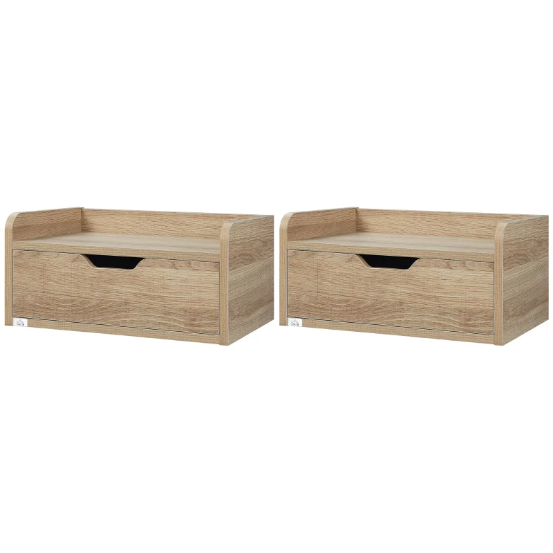 HOMCOM Set de 2 Mesitas de Noche de Pared Mesillas Flotantes con 1 Cajón para Dormitorio Habitación 40x30x19,5 cm Natural
