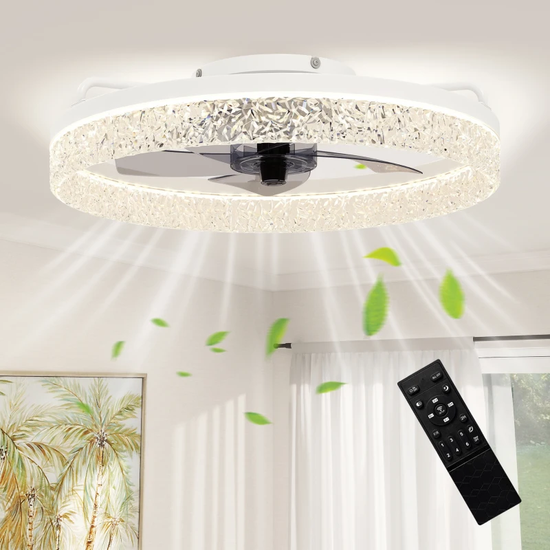 HOMCOM Ceiling Fan with Lights, Dimmable LED Mount Ceiling Fan Light with Remote App Control for Bedroom, White